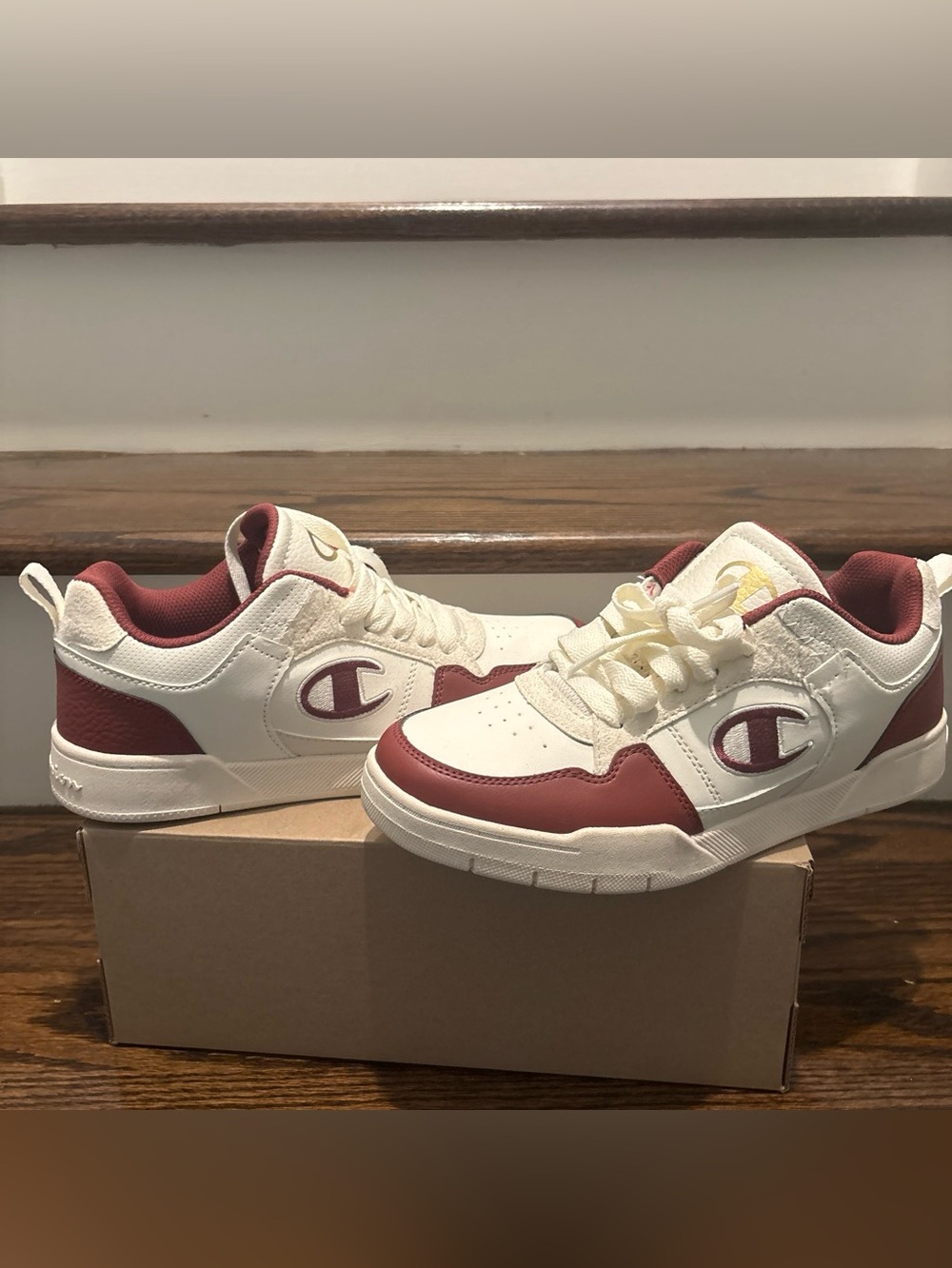 Champion Kids Low-Top Sneakers in Cream and Burgundy